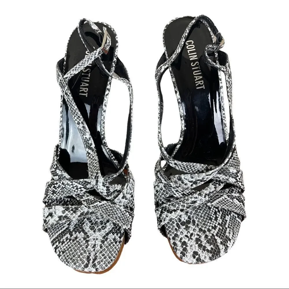 Colin Stuart heels black/white Snake Print strappy Sandal’s  size 11 90s Y2K New